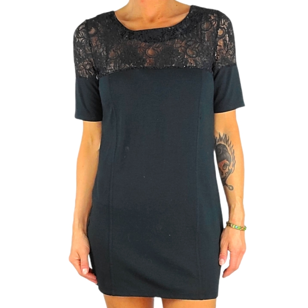BCBGMaxAzria Black Lace Yoke Midi Dress